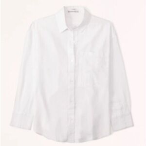 Abercrombie & Fitch Women’s Oversized Casual Linen White Button Down Shirt